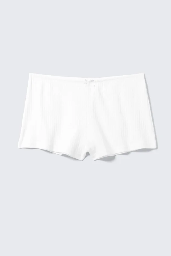 Soft Pointelle Pyjama Shorts – White Soft Pointelle Pyjama Shorts – White