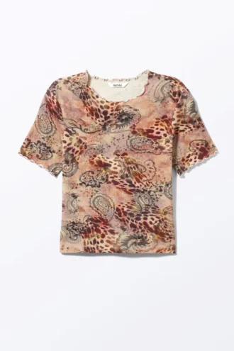 Soft Printed Short-Sleeved T-Shirt – Pink – Leopard-Paisley Pattern