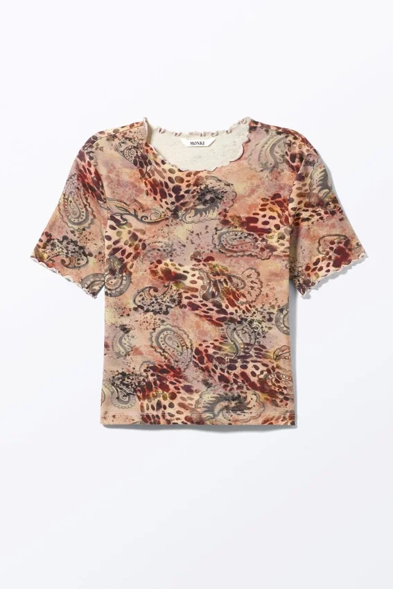 Soft Printed Short-Sleeved T-Shirt – Pink – Leopard-Paisley Pattern Soft Printed Short-Sleeved T-Shirt – Pink – Leopard-Paisley Pattern