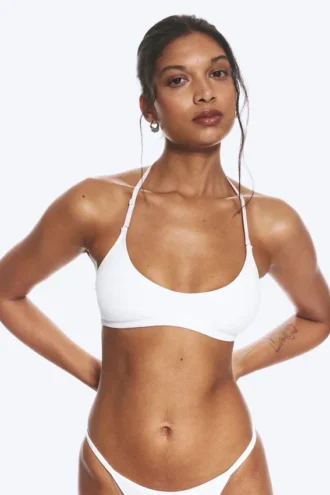 Soft Ribbed Halter Bra – White Soft Ribbed Halter Bra – White