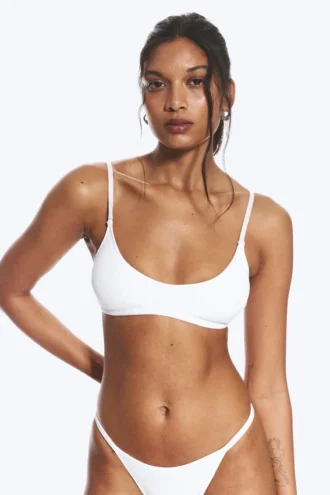 Soft Ribbed Halter Bra – White Soft Ribbed Halter Bra – White