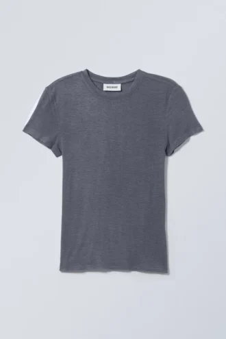 Soft Sheer Fitted T-Shirt – Dusty Blue