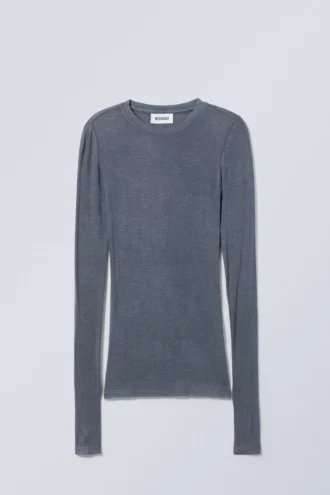 Soft Sheer Long Sleeve Top – Dusty Blue