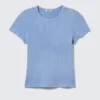 Soft Short-Sleeved Pointelle Top – Dusty Blue
