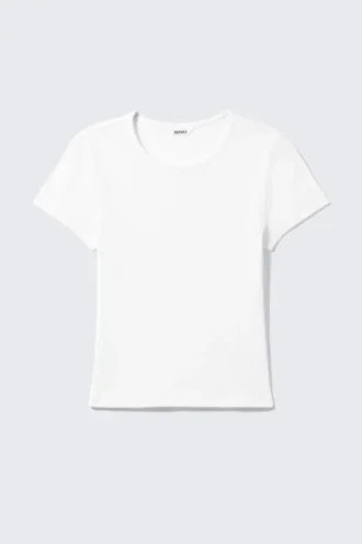 Soft Short-Sleeved Pointelle Top – White