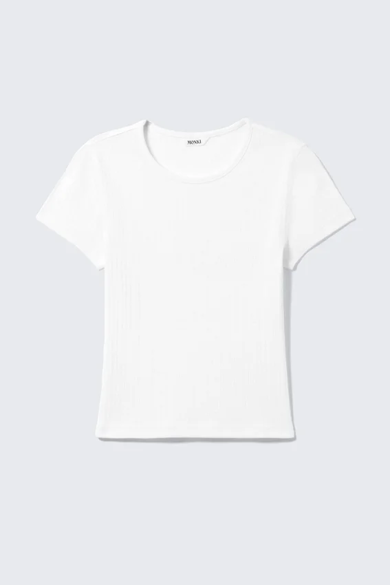 Soft Short-Sleeved Pointelle Top – White Soft Short-Sleeved Pointelle Top – White