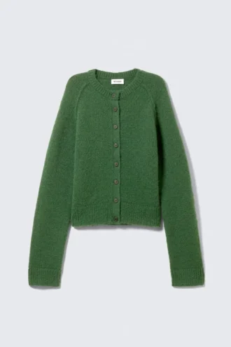 Soft Slim Fit Wool Blend Cardigan – Dark Green