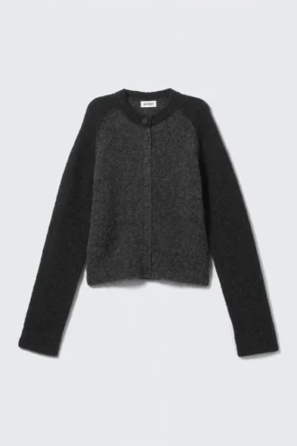 Soft Slim Fit Wool Blend Cardigan – Dark Grey Melange