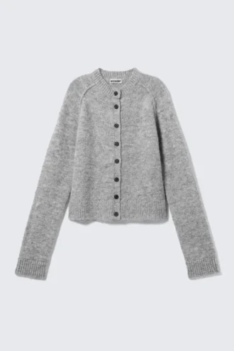Soft Slim Fit Wool Blend Cardigan – Grey Melange