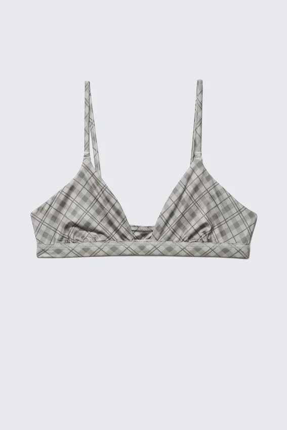Soft Triangle Bralette – Checked Greige Soft Triangle Bralette – Checked Greige