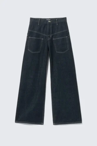 Solar Deconstructed Loose Wide Leg Jeans – Blue Rinse – Dark Blue