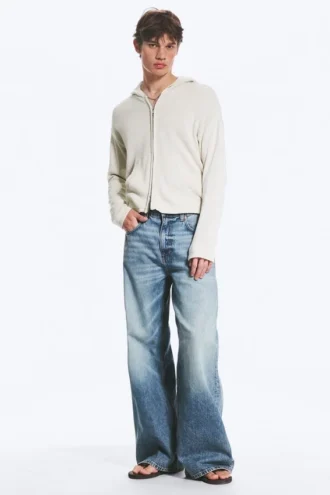 Solar Loose Wide Leg Unisex Jeans – Blue Horses – Medium Blue