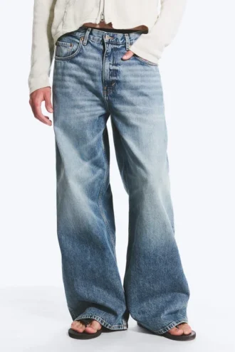 Solar Loose Wide Leg Unisex Jeans – Blue Horses – Medium Blue