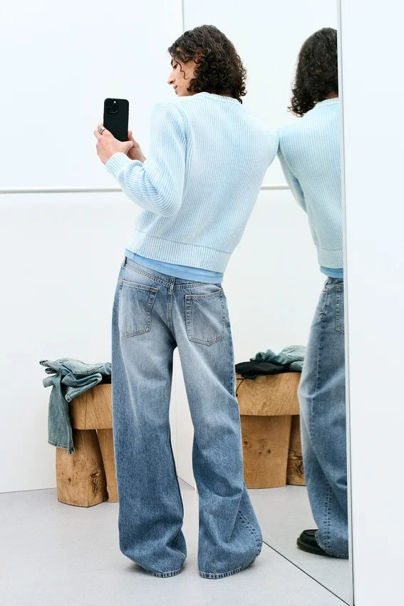 Solar Loose Wide Leg Unisex Jeans – Blue Horses – Medium Blue Solar Loose Wide Leg Unisex Jeans – Blue Horses – Medium Blue