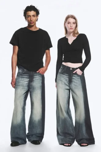 Solar Loose Wide Leg Unisex Jeans – Laser Board Blue – Medium Blue
