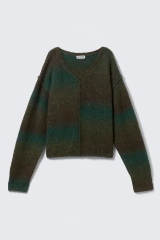 Space Dye V-Neck Knitted Sweater – Dark Green – Space Dye
