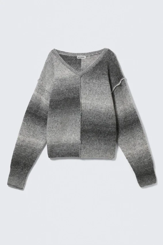 Space Dye V-Neck Knitted Sweater – Grey Space Dye Space Dye V-Neck Knitted Sweater – Grey Space Dye