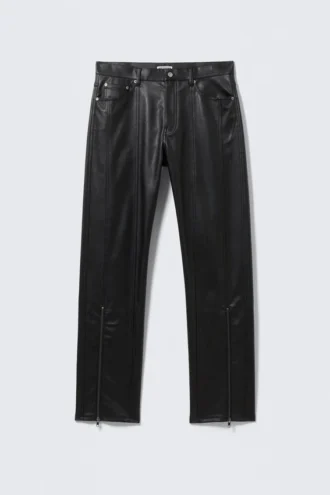 Space Relaxed Faux Leather Zip Hem Trousers – Black