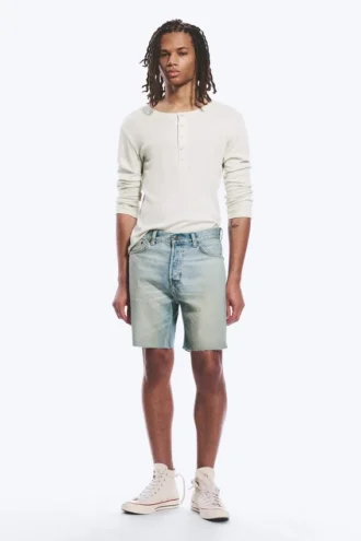 Space Relaxed Mid-Thigh Denim Shorts – Port Blue – Light Blue