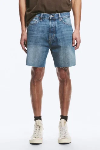 Space Relaxed Mid-Thigh Denim Shorts – Radio Blue – Medium Blue