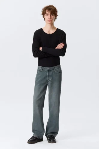 Sphere Low Rise Loose Straight Jeans – Blue One – Dark Blue