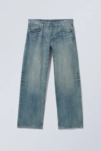 Sphere Low Rise Loose Straight Jeans – Cyan Dust – Medium Blue