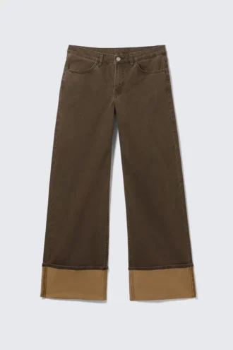 Spice Low Rise Fold-Up Twill Trousers – Dark Brown