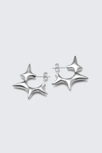 Spiky Hoop Earrings – Silver-Coloured