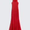 Sporty Fit-And-Flare Maxi Dress – Red Sporty Fit-And-Flare Maxi Dress – Red