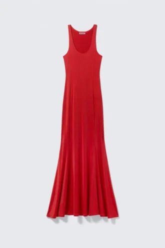 Sporty Fit-And-Flare Maxi Dress – Red