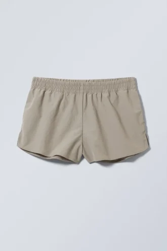 Sporty Nylon Mini Shorts – Beige Sporty Nylon Mini Shorts – Beige