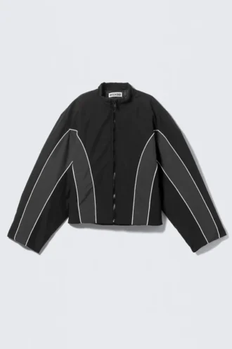 Sporty Padded Colour-Block Jacket – Black – Colour Block