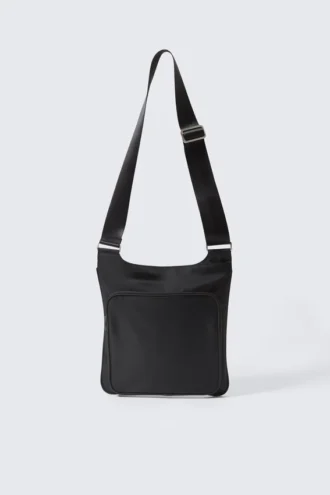 Sporty Piped Nylon Crossbody Bag – Black