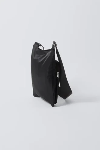 Sporty Piped Nylon Crossbody Bag – Black
