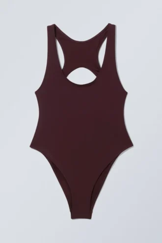 Sporty Racerback Swimsuit – Dark Maroon Sporty Racerback Swimsuit – Dark Maroon