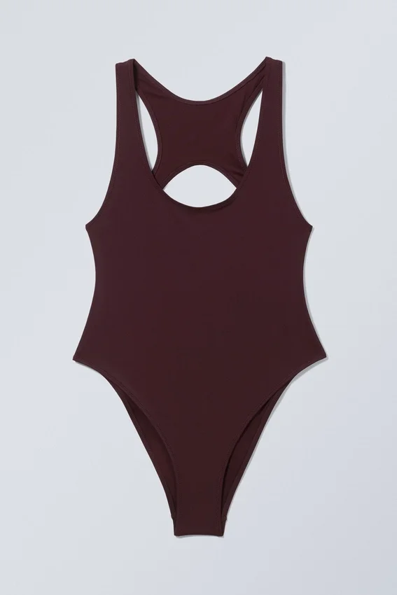 Sporty Racerback Swimsuit – Dark Maroon Sporty Racerback Swimsuit – Dark Maroon