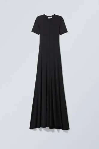Sporty Short Sleeve Maxi Dress – Black