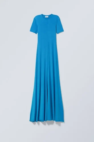Sporty Short Sleeve Maxi Dress – Blue