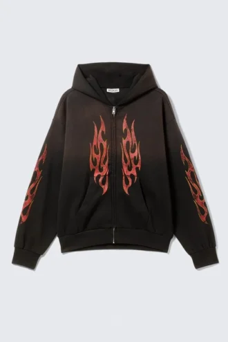 Square Graphic Zip Hoodie – Black – Worn-Out Flame Square Graphic Zip Hoodie – Black – Worn-Out Flame