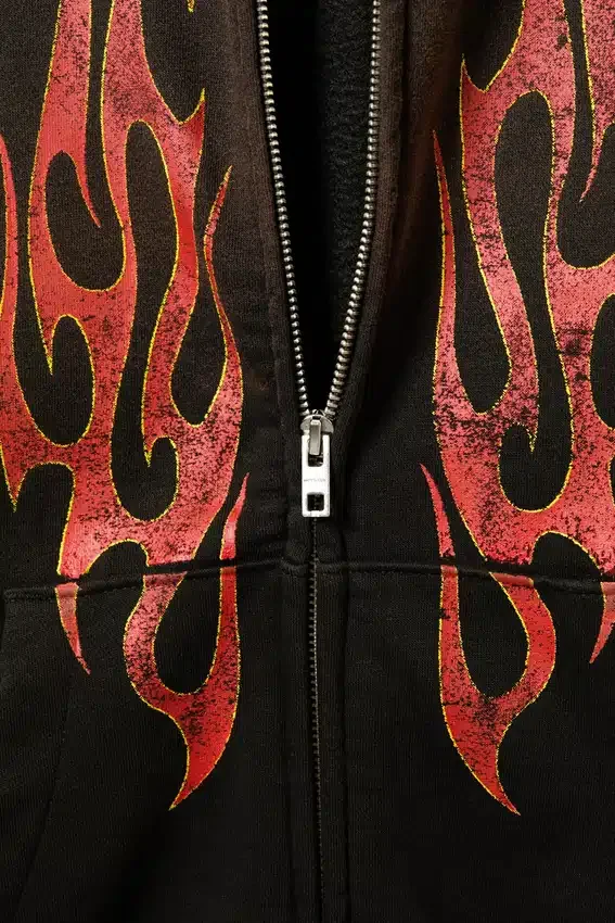 Square Graphic Zip Hoodie – Black – Worn-Out Flame Square Graphic Zip Hoodie – Black – Worn-Out Flame