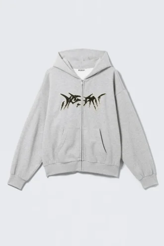 Square Graphic Zip Hoodie – Grey Melange – Dream