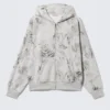 Square Graphic Zip Hoodie – Grey Melange – Scribble Print Square Graphic Zip Hoodie – Grey Melange – Scribble Print