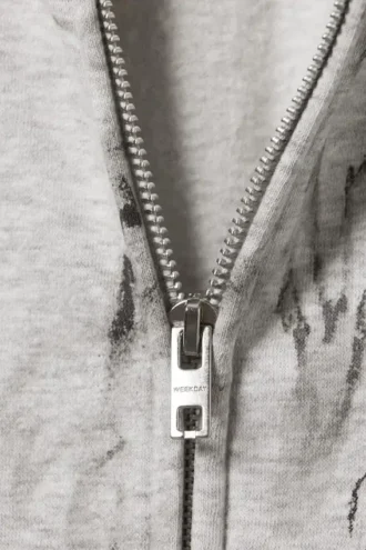 Square Graphic Zip Hoodie – Grey Melange – Scribble Print