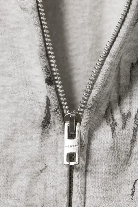 Square Graphic Zip Hoodie – Grey Melange – Scribble Print Square Graphic Zip Hoodie – Grey Melange – Scribble Print