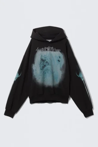 Square Loose Fit Graphic Hoodie – Black – Dragon
