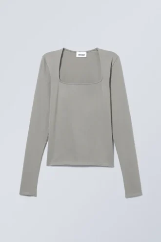 Square Neck Longsleeve Top – Dusty Grey