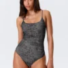 Square Neck Printed Swimsuit – Dark Grey – Alligator Print Square Neck Printed Swimsuit – Dark Grey – Alligator Print