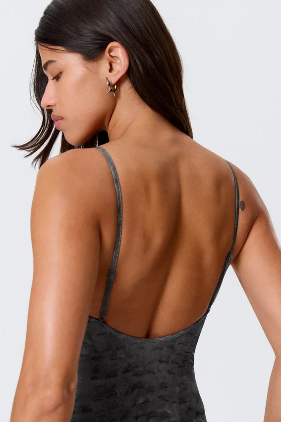 Square Neck Printed Swimsuit – Dark Grey – Alligator Print Square Neck Printed Swimsuit – Dark Grey – Alligator Print