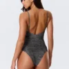 Square Neck Printed Swimsuit – Dark Grey – Alligator Print Square Neck Printed Swimsuit – Dark Grey – Alligator Print