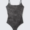 Square Neck Printed Swimsuit – Dark Grey – Alligator Print Square Neck Printed Swimsuit – Dark Grey – Alligator Print
